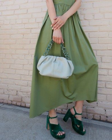 Loeffler Randall Salem Sage Mini Clutch | light green tortoiseshell resin strap bag | vintage inspired handbags | luxe top handle bags