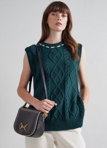 L.K. BENNETT SANDRA BLACK LEATHER SNAFFLE-DETAIL BAG ~ chic shoulder bags ~ stylish top handle handbags ~ front flap closure - flipped