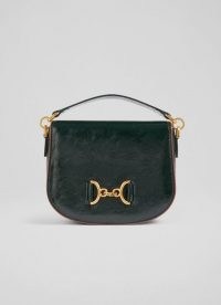 L.K. BENNETT SANDRA GREEN CRINKLE PATENT SNAFFLE-DETAIL BAG ~ luxe crossbody ~ chic top handle bags ~ autumn / winter shoulder bags