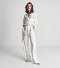 REISS SEDONA STRIPED JUMPSUIT / chic tie waist wide leg jumpsuits / shirt silhouette all-in-one