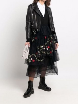 Simone Rocha black embroidered floral tulle skirt / semi sheer layered skirts - flipped
