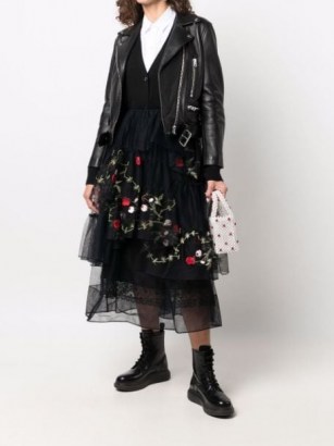 Simone Rocha black embroidered floral tulle skirt / semi sheer layered skirts