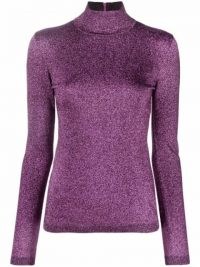 Stella McCartney metallic purple roll-neck top – women luxe high neck metallic thread tops