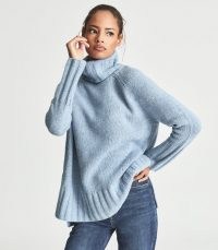 REISS STEVIE WOOL BLEND ROLL NECK BLUE / high neck relaxed fit sweaters / women’s chic pullovers