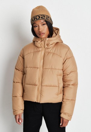 MISSGUIDED stone padded hooded puffer jacket ~ womens on-trend autumn & winter jackets - flipped