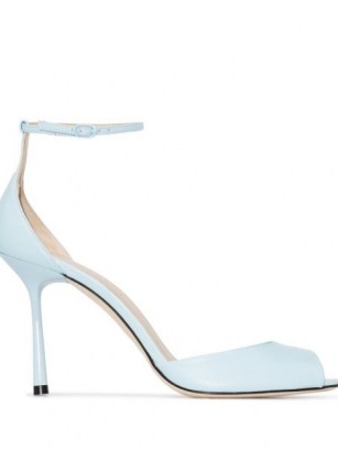 Studio Amelia Spindle 90mm sandals – Studio Amelia blue leather ankle strap stilettos – high heels - flipped