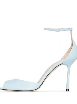 Studio Amelia Spindle 90mm sandals – Studio Amelia blue leather ankle strap stilettos – high heels