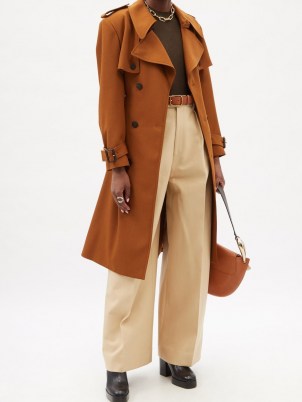 CHLOÉ Double-breasted virgin wool trench coat / burnt orange classic style coats / women’s designer belted outerwear / womens 70s vintage inspired outfits - flipped