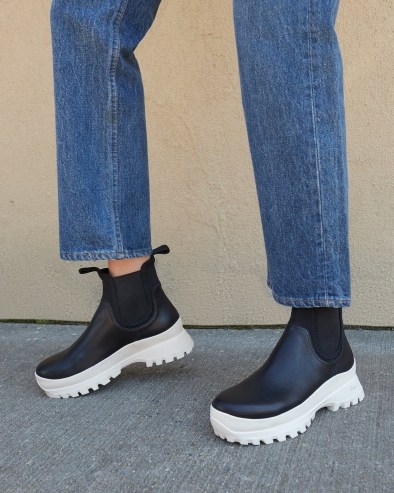 LOEFFLER RANDALL Tara Black/Cream Weather Boot ~ womens chunky monochrome chelsea style boots - flipped