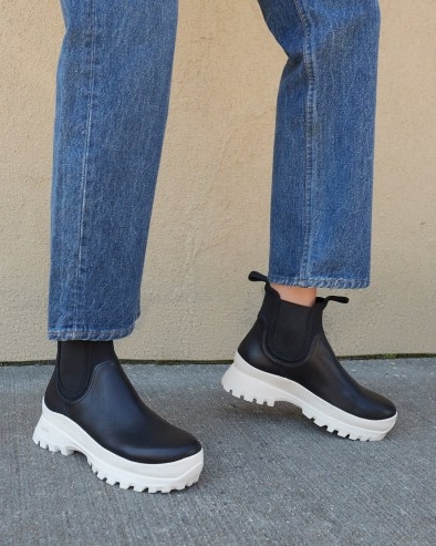 LOEFFLER RANDALL Tara Black/Cream Weather Boot ~ womens chunky monochrome chelsea style boots