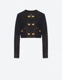MOSCHINO TEDDY BUTTONS DENIM CROPPED JACKET BLACK | button detail crop hem jackets | women’s designer outerwear