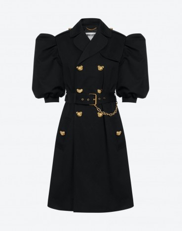 MOSCHINO TEDDY BUTTONS STRETCH GABARDINE TRENCH COAT | belted puff sleeve coats | womens designer outerwear - flipped