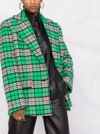 The Attico check-pattern oversized peacoat in pink/black/green ~ women’s designer short length checked coats