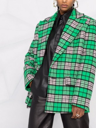 The Attico check-pattern oversized peacoat in pink/black/green ~ women’s designer short length checked coats - flipped