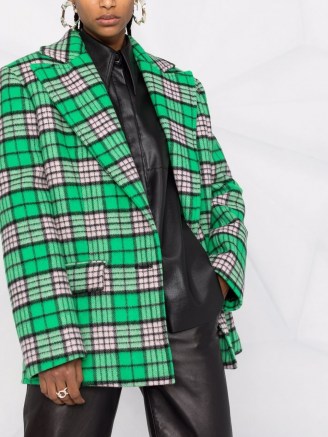 The Attico check-pattern oversized peacoat in pink/black/green ~ women’s designer short length checked coats
