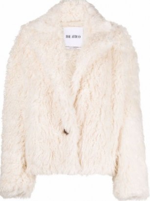 The Attico single-breasted faux shearling jacket / white shaggy fur jackets / cool retro outerwear