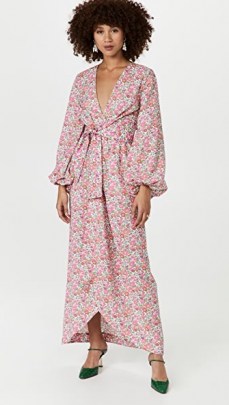 The Vampires Wife The Dreamer Dress / pink floral balloon sleeve tie-waist maxi dresses - flipped
