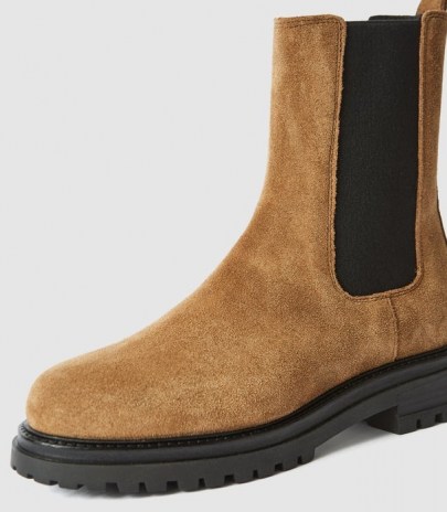 REISS THEA SUEDE CHELSEA BOOTS CARAMEL ~ womens light-brown pull on calf length boot - flipped