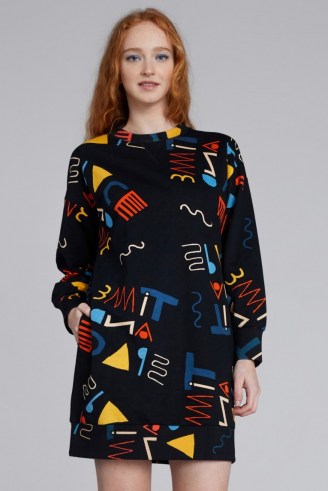 Ellen Rutt x Gorman TIME AND SPACE SWEATER DRESS – printed organic cotton sweat dresses – slogan and abstract prints on casual fashion - flipped