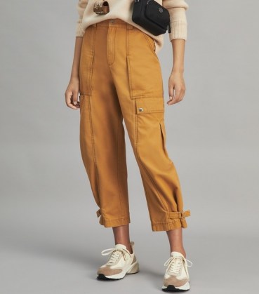TORY BURCH TWILL CARGO PANT in Ridge ~ womens pocket detail crop hem trousers ~ women’s casual designer fashion - flipped