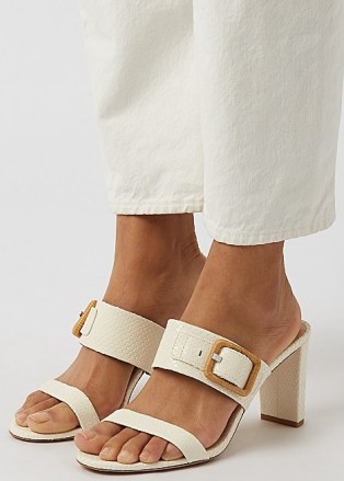 VERONICA BEARD Galoma 75 ivory python-effect leather sandals / luxe snake embossed buckle detail mules - flipped