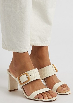 VERONICA BEARD Galoma 75 ivory python-effect leather sandals / luxe snake embossed buckle detail mules