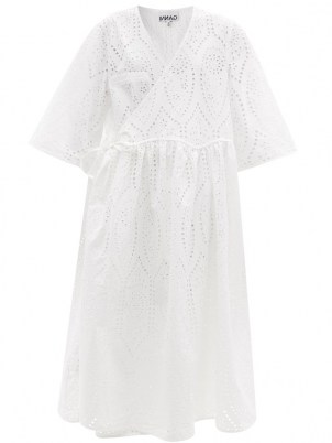 GANNI Broderie-anglaise organic-cotton wrap dress in white - flipped