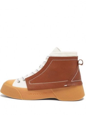 JW ANDERSON High-top leather trainers ~ womens designer hi tops ~ women’s white and brown sneakers - flipped