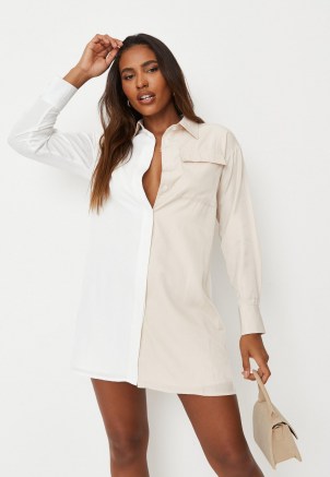 MISSGUIDED white spliced oversized satin shirt dress ~ casual button through dresses ~ on trend fashion