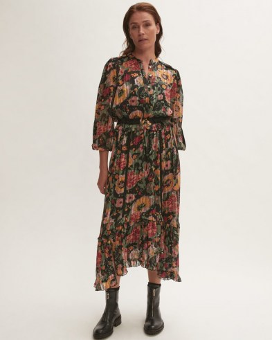 JIGSAW WILD BOUQUET MAXI DRESS / romantic floral print ruffle trim dresses / feminine fashion