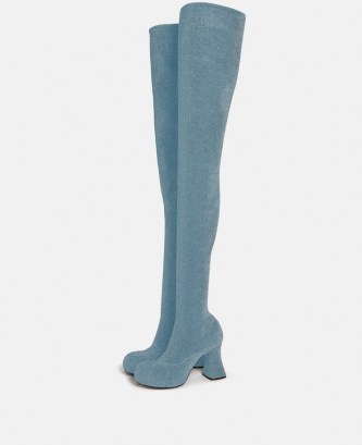 Stella McCartney Over-The-Knee Duck City Glitter Boots in Blue Lagoon ~ gorgeous glittering thigh high boots ~ womens sustainable footwear - flipped