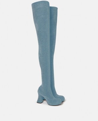 Stella McCartney Over-The-Knee Duck City Glitter Boots in Blue Lagoon ~ gorgeous glittering thigh high boots ~ womens sustainable footwear