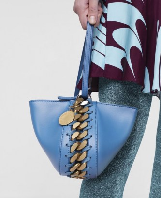 Stella McCartney Frayme Clutch Bag in Teal ~ small vegan bags ~ chunky chain detail handbag ~ luxe faux leather handbags - flipped