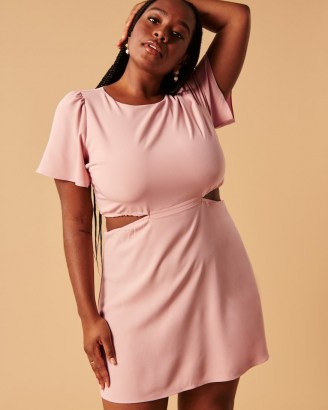 Abercrombie & Fitch Angel Sleeve Cutout Mini Dress in Light Pink ~ cut out dresses ~ feminine plus size fashion - flipped