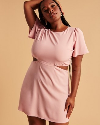 Abercrombie & Fitch Angel Sleeve Cutout Mini Dress in Light Pink ~ cut out dresses ~ feminine plus size fashion