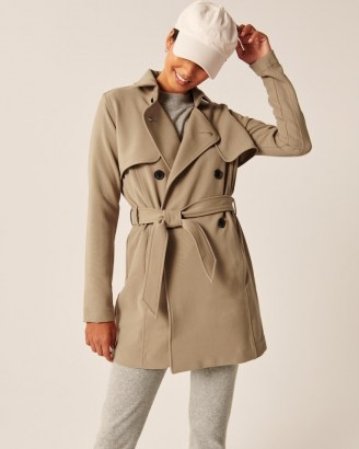 Abercrombie & Fitch Drapey Trench Coat | womens neutral belted tie waist coats - flipped