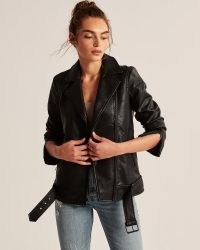 Abercrombie & Fitch Faux Leather Biker Jacket in Black ~ womens casual zip detail jackets