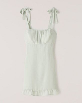 Abercrombie & Fitch Faux Silk Tie-Strap Mini Dress in Mint Green ~ strappy frill hem dresses - flipped
