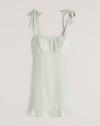 Abercrombie & Fitch Faux Silk Tie-Strap Mini Dress in Mint Green ~ strappy frill hem dresses