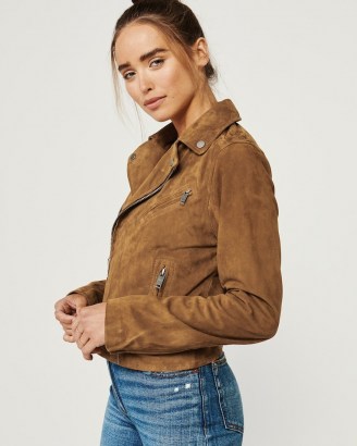 Abercrombie & Fitch Suede Biker Jacket ~ womens brown zip detail jackets - flipped