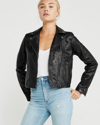Abercrombie & Fitch Leather Moto Jacket ~ women’s black classic style biker jackets