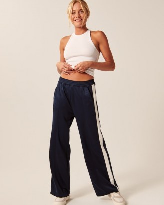 Abercrombie & Fitch Tricot Track Pants ~ navy blue side stripe womens joggers ~ women’s jogging bottoms - flipped