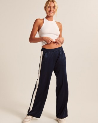 Abercrombie & Fitch Tricot Track Pants ~ navy blue side stripe womens joggers ~ women’s jogging bottoms