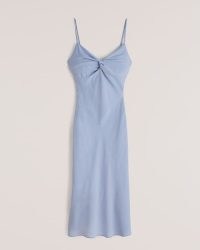 Abercrombie & Fitch Twist-Front Slip Midi Dress in Light Blue