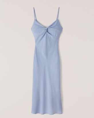 Abercrombie & Fitch Twist-Front Slip Midi Dress in Light Blue - flipped