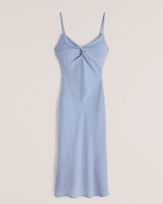 Abercrombie & Fitch Twist-Front Slip Midi Dress in Light Blue