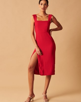 Abercrombie & Fitch Wide Strap Midi Dress ~ red sleevless split hem party dresses ~ square neck ~ evening occasion fashion ~ LRD - flipped