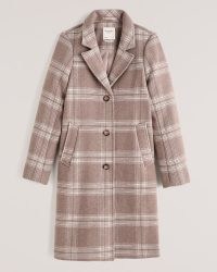 Abercrombie & Fitch Wool-Blend Dad Coat in Oatmeal Plaid ~ womens checked coats