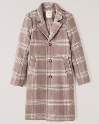 Abercrombie & Fitch Wool-Blend Dad Coat in Oatmeal Plaid ~ womens checked coats - flipped