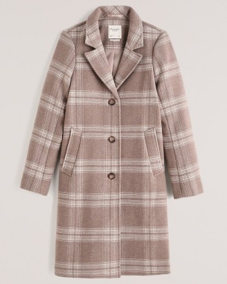 Abercrombie & Fitch Wool-Blend Dad Coat in Oatmeal Plaid ~ womens checked coats